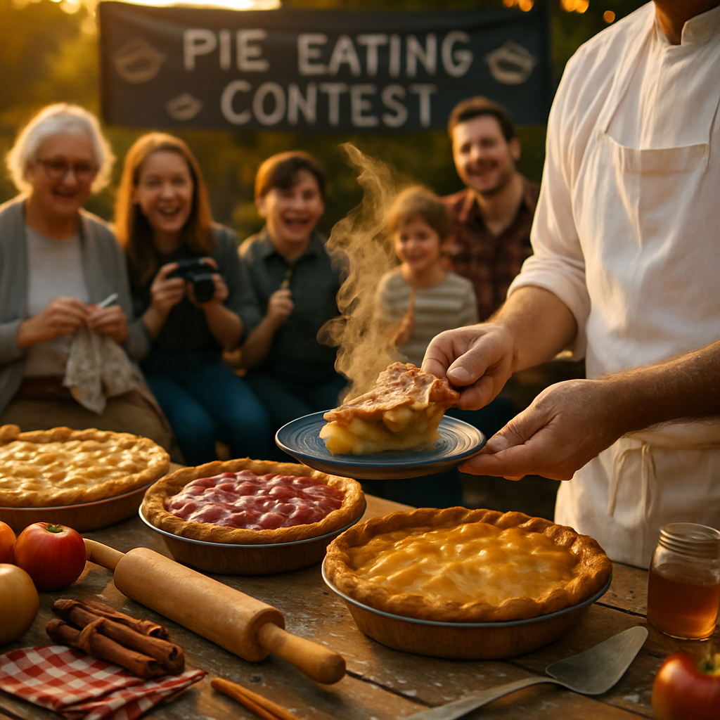 Supporting image of an apple pie on a wooden table